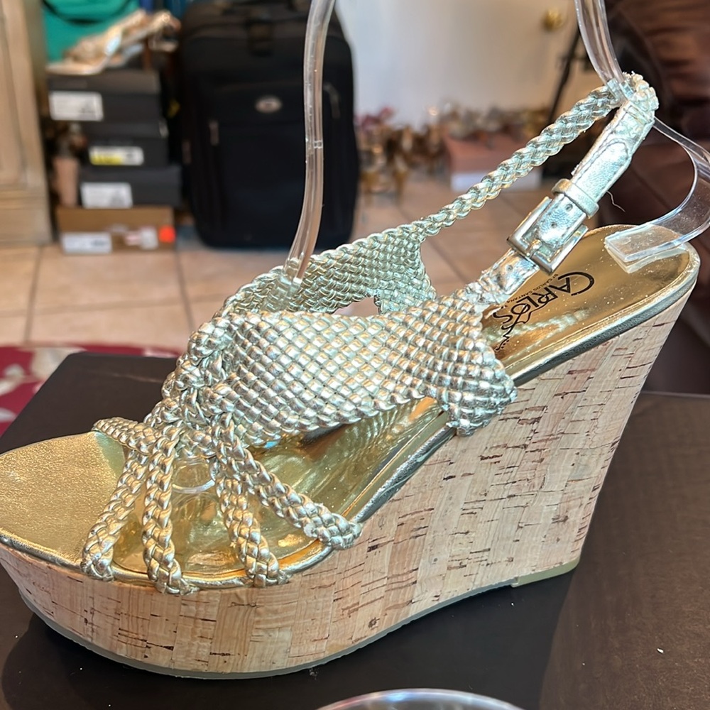 Carlos Santana Horizon Sandals in Silver Braided Top and Cork Wedge Sz 8.5 NEW - Picture 8 of 14